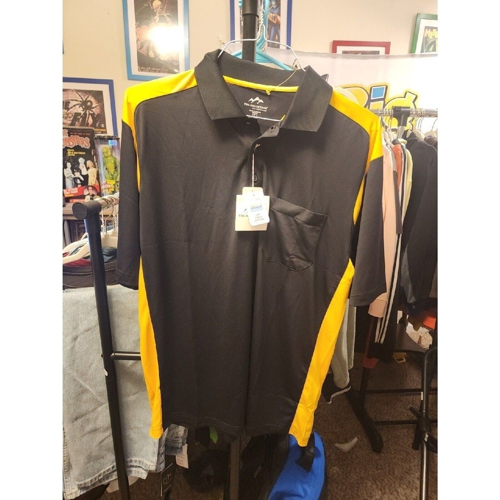Tri-Mountain Large Black Yellow Short Sleeve Polo NWT CR3